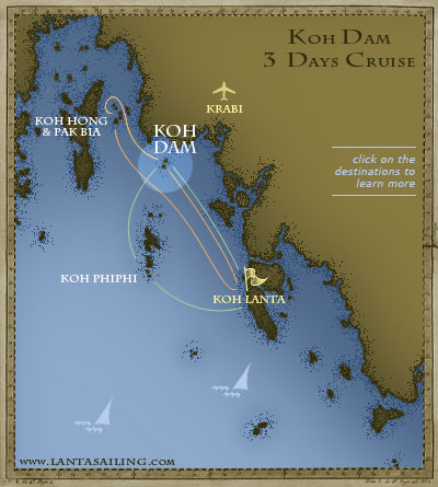 Map of 3 days sailing itinerary to Koh Hong