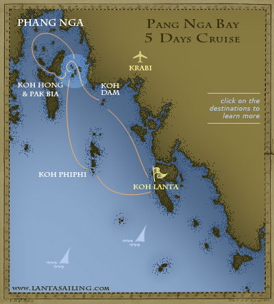 Map of 5 days sailing itinerary to Koh Hong