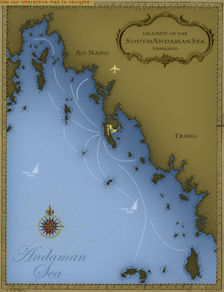 Map of Thailand's South Andaman Sea around Krabi and Koh Lanta