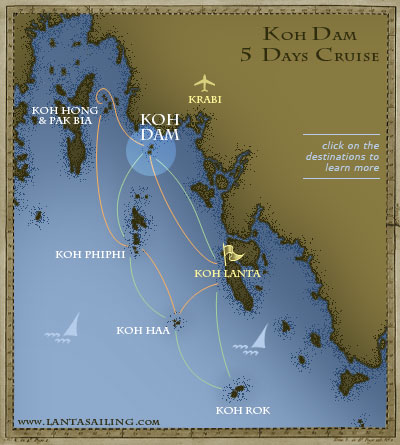 Map of 5 days sailing itinerary to Koh Hong