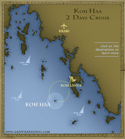 Map of 2 days sailing itinerary to Koh Haa