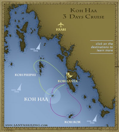 Map of 3 days sailing itinerary to Koh Haa