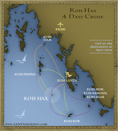 Map of 4 days sailing itinerary to Koh Haa