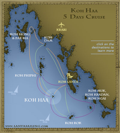 Map of 5 days sailing itinerary to Koh Haa