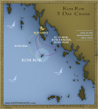 Map of 3 days sailing itinerary to Koh Rok