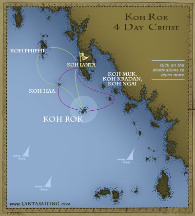 Map of 4 days sailing itinerary to Koh Rok