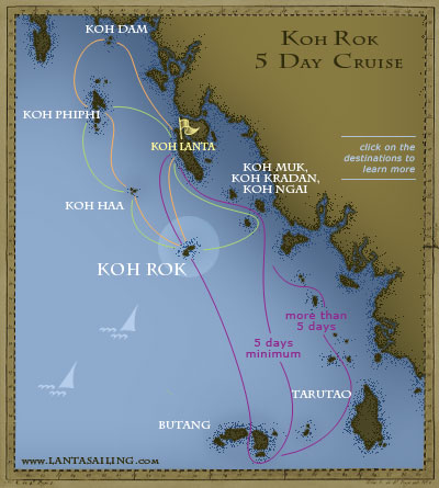 Map of 5 days sailing itinerary to Koh Rok